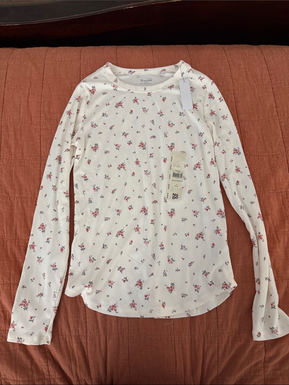 No Boundaries White Ribbed Floral Top with Pink Blossoms